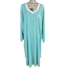 Karen Neuburger Sleepwear Nightgown Women Size 3X Blue Green Leaf Pattern Pajama